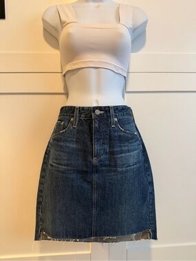 AG Adriano Goldschmied The Erin Denim Pencil Skirt Size 27 Raw Hem Dark Wash